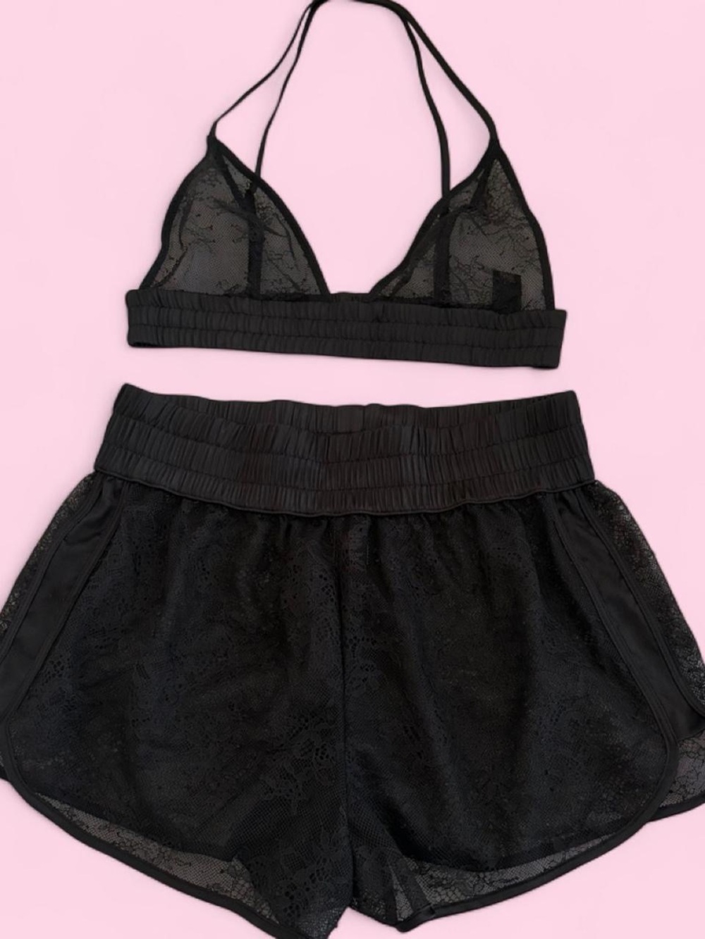 Victoria's Secret Black Lace Bralette & Lounge Shorts Set
